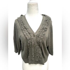 Anthropologie Moth Ruffled Cropped Cardigan Sweater Women L Taupe Button Front
